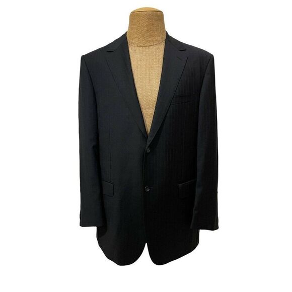 JOSEPH BACH Sartoriale Sports Coat Gray Blue Striped 100% Wool Size 44 L Long‎ - Picture 2 of 11